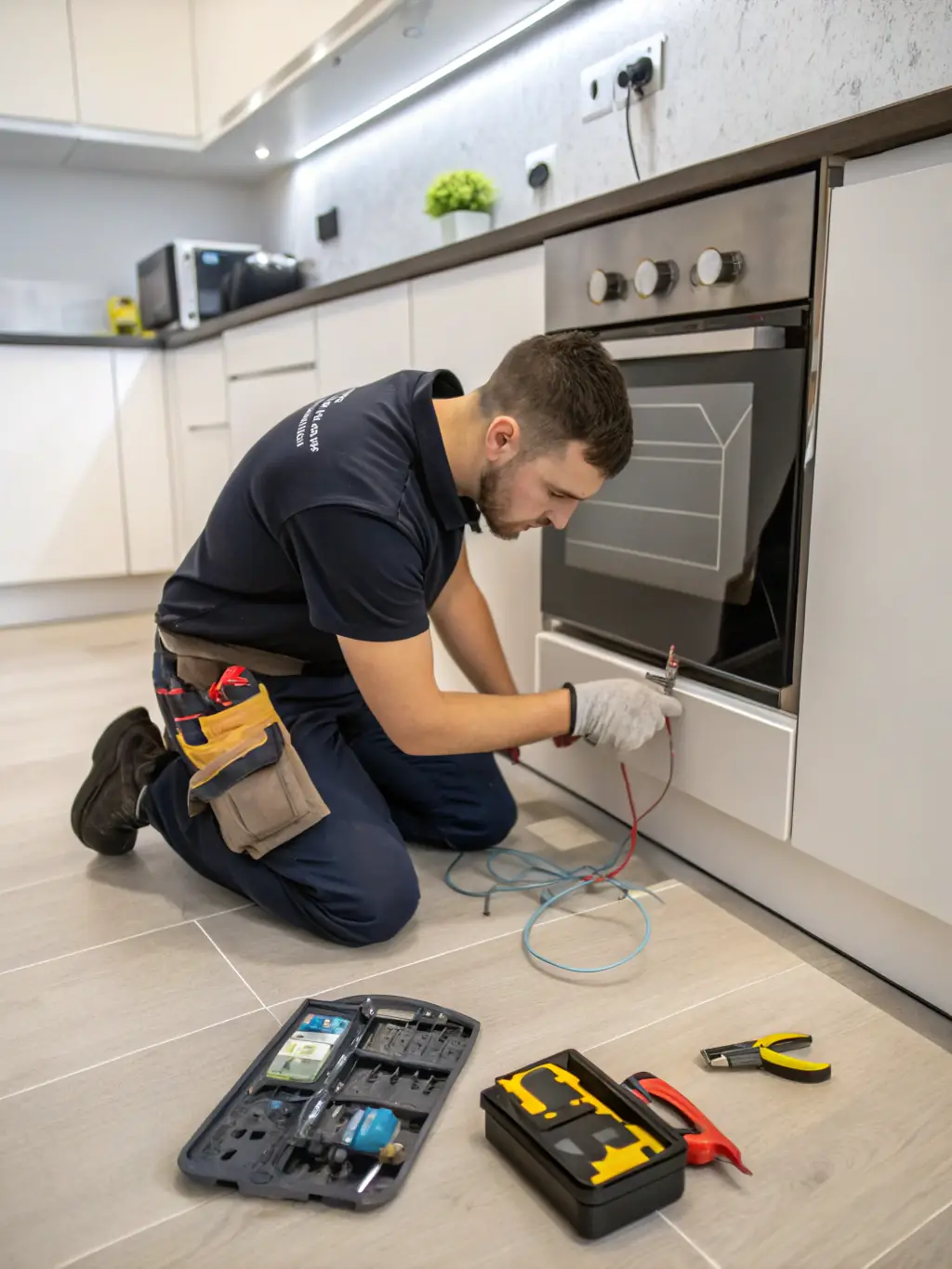 An ALKI Electric technician installing a new electrical outlet with child-proof features, highlighting their commitment to safety upgrades.
